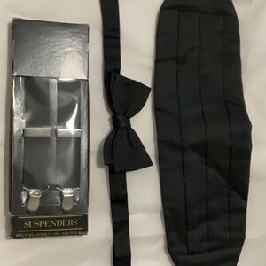 Black Suspenders, Bow Tie, and Cummerbund Set